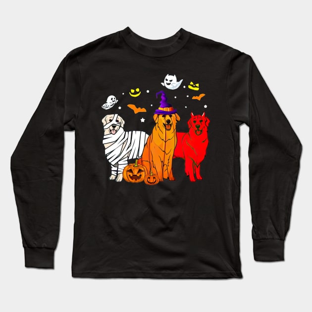 Funny Golden Retriever Mummy Witch Demon Halloween Long Sleeve T-Shirt by cyberpunk art